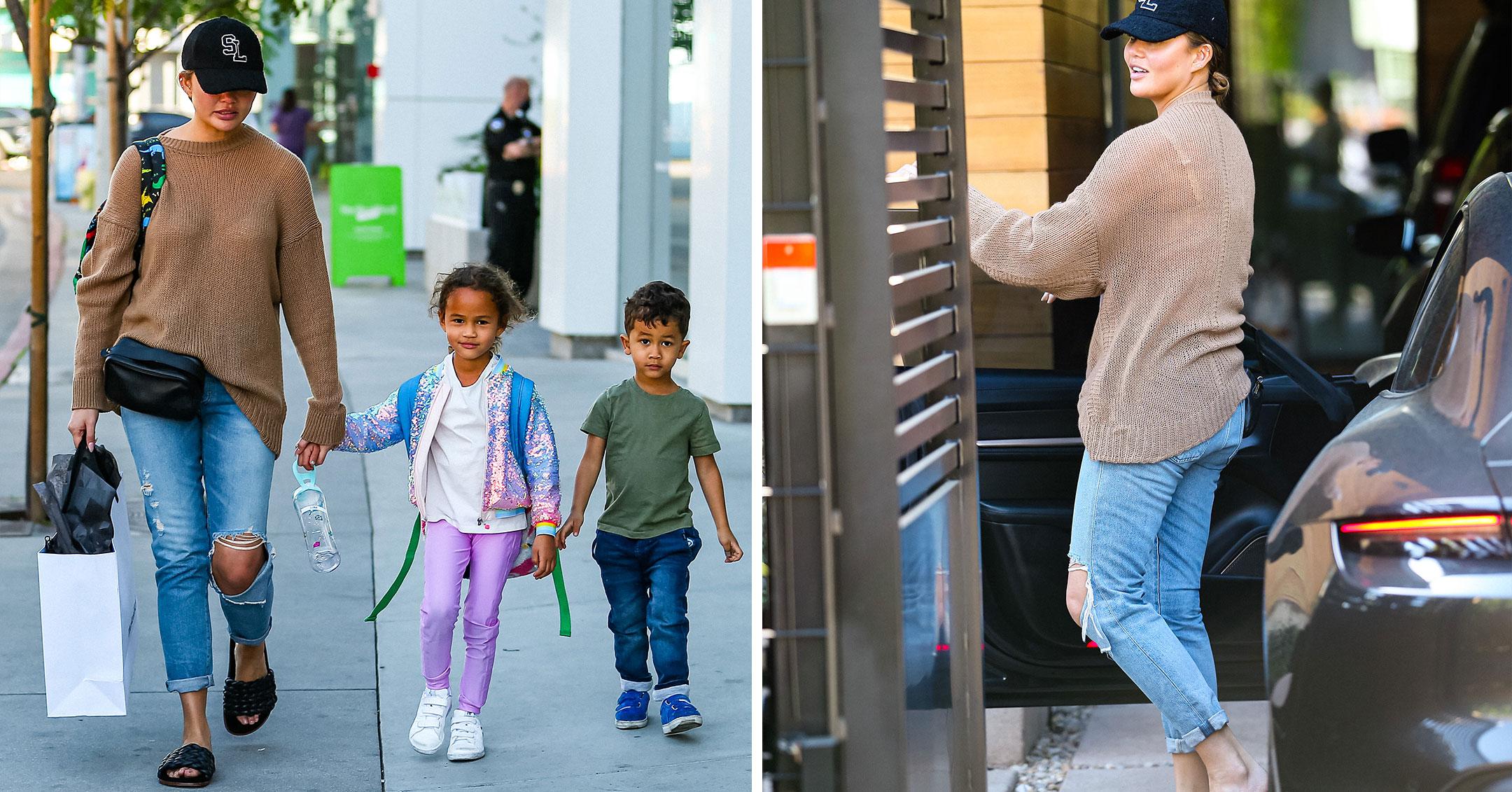 chrissy teigen with daughter luna and son miles runs errands in west hollywood pp