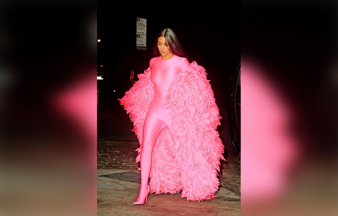 kim kardashian west arrives to the snl after party in balenciaga