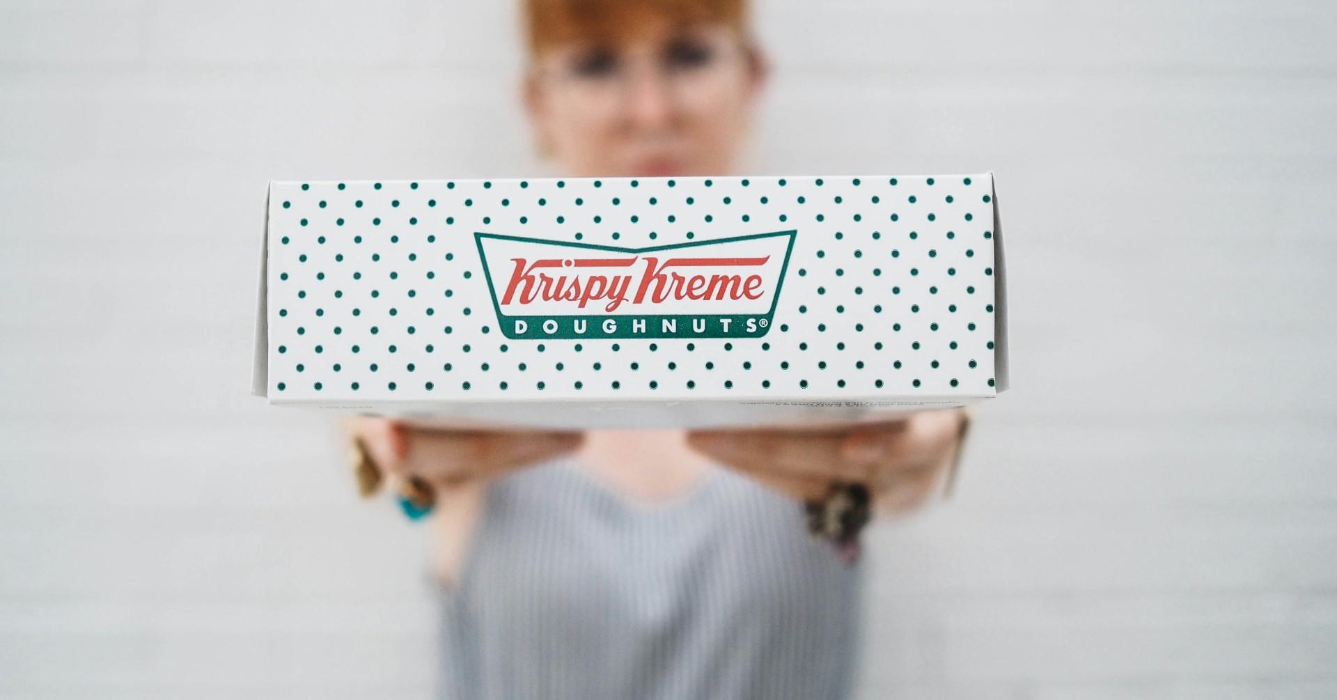 Photo of a box of Krispy Kreme. 