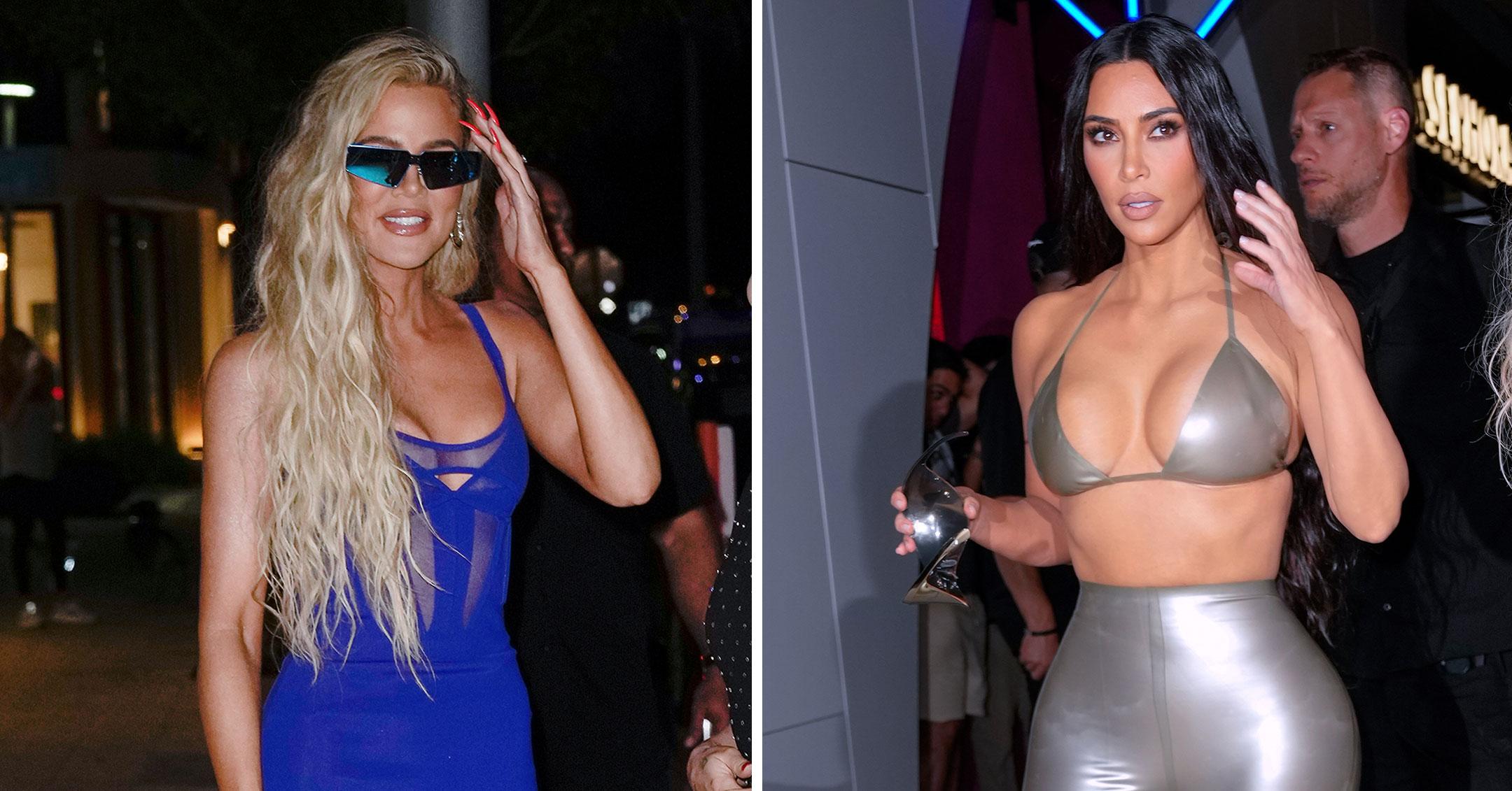 Kim Kardashian almost slips out of leather bikini top as she arrives at  SKIMS swim pop-up shop in Miami with Khloe