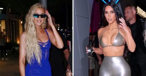 khloe kardashian and kim kardashian arrive at skims swim popup store in miami fl pp