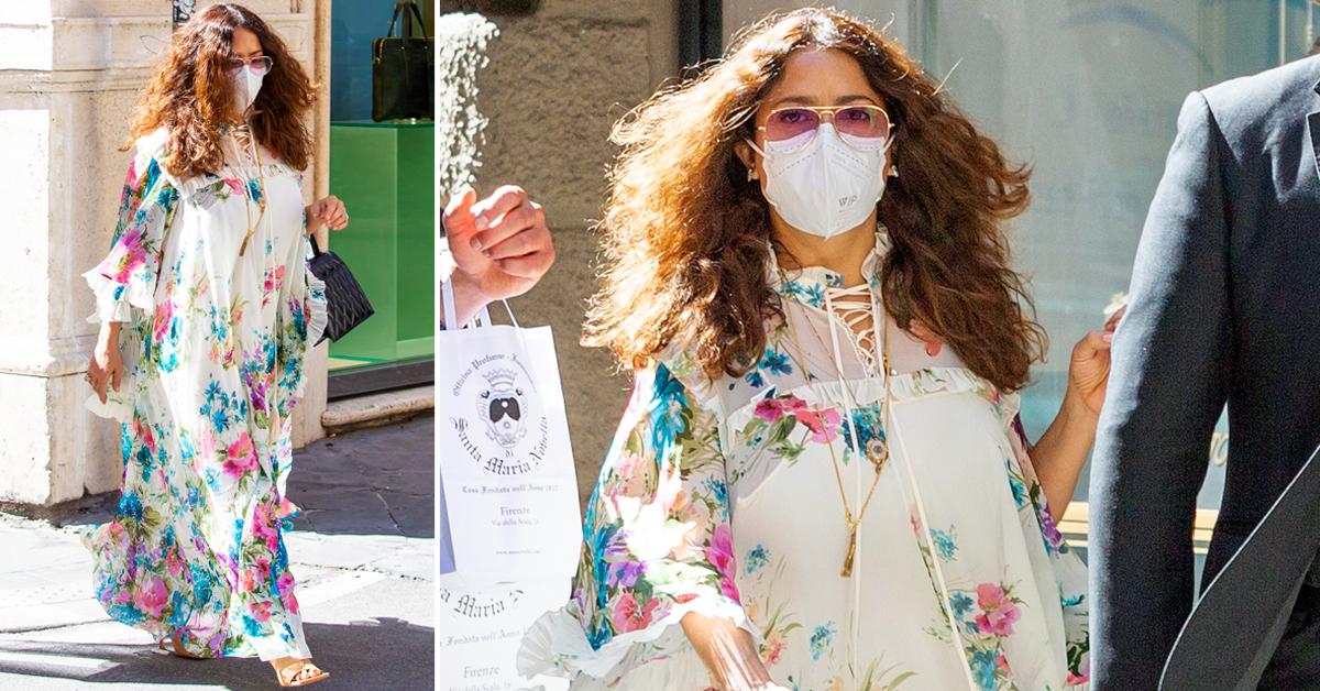 Salma Hayek Spotted Strolling In Rome Wearing Floral Gown: Photos