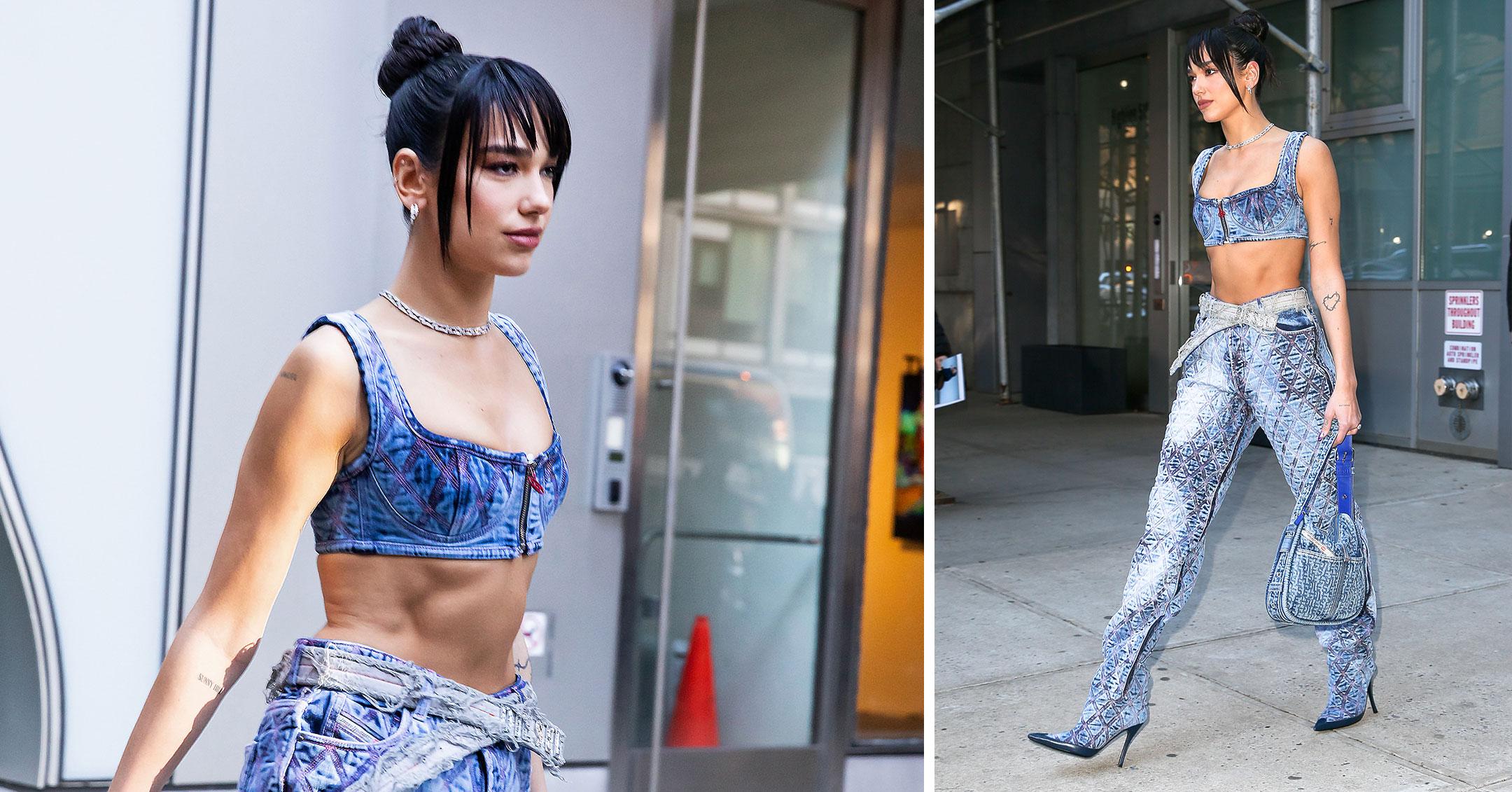 dua lipa wore a denim as heading to jimmy fallon in nyc pp