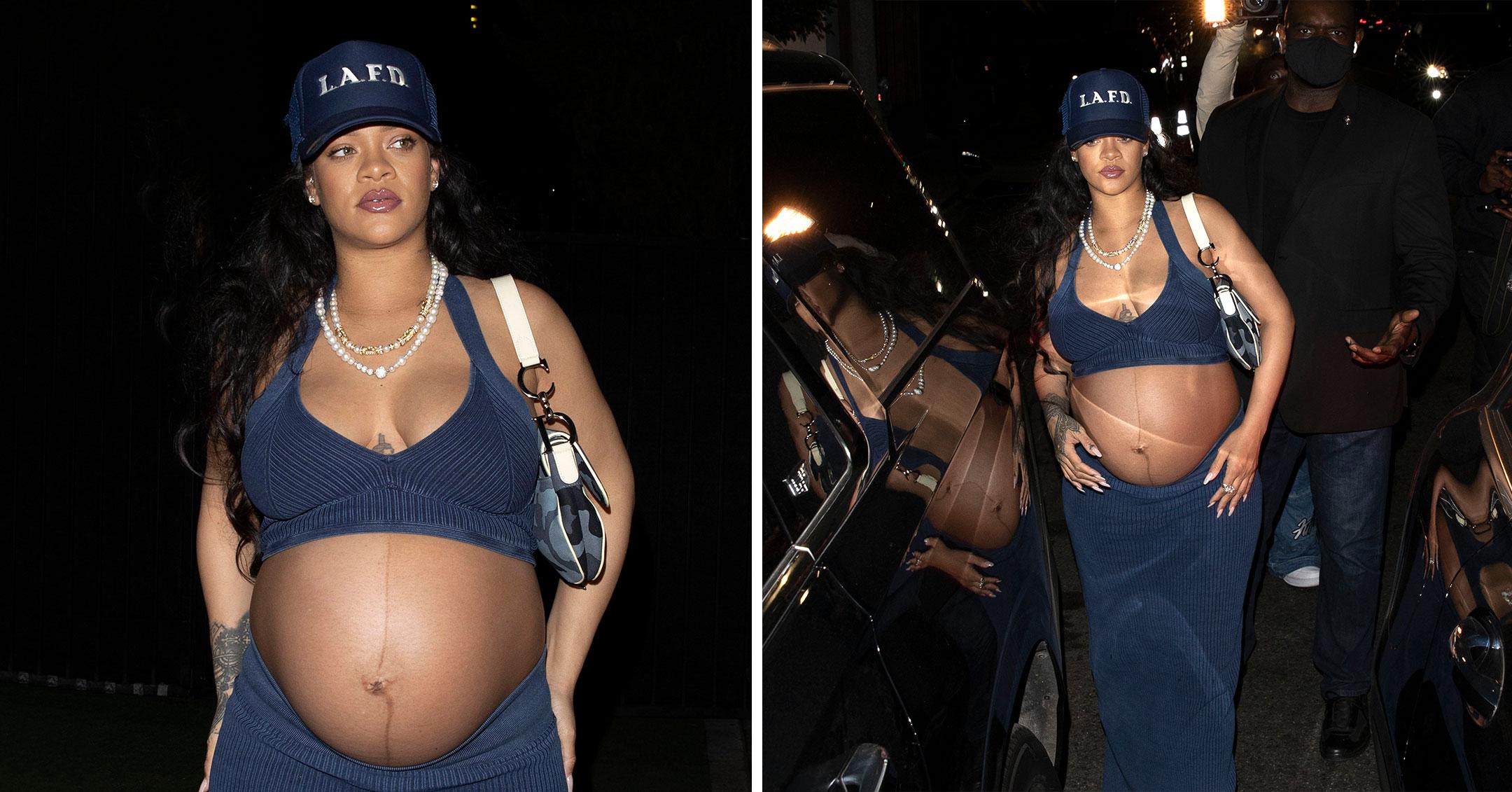 rihanna shows off her huge baby bump pp