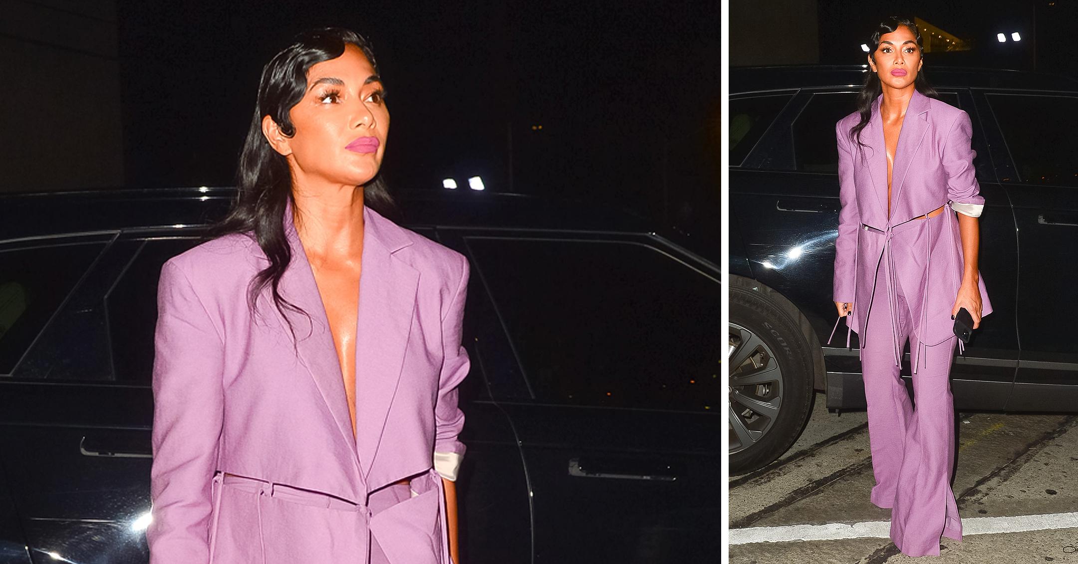 Nicole Scherzinger Rocks A Purple Pantsuit At Dinner: Photos