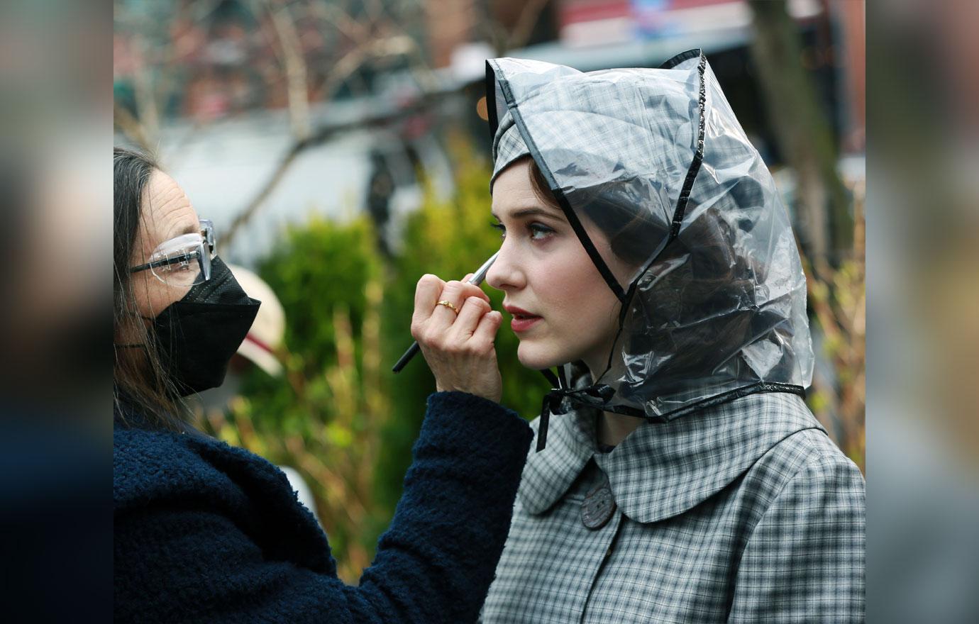 rachel brosnahan and john waters filming the marvelous mrs maisel