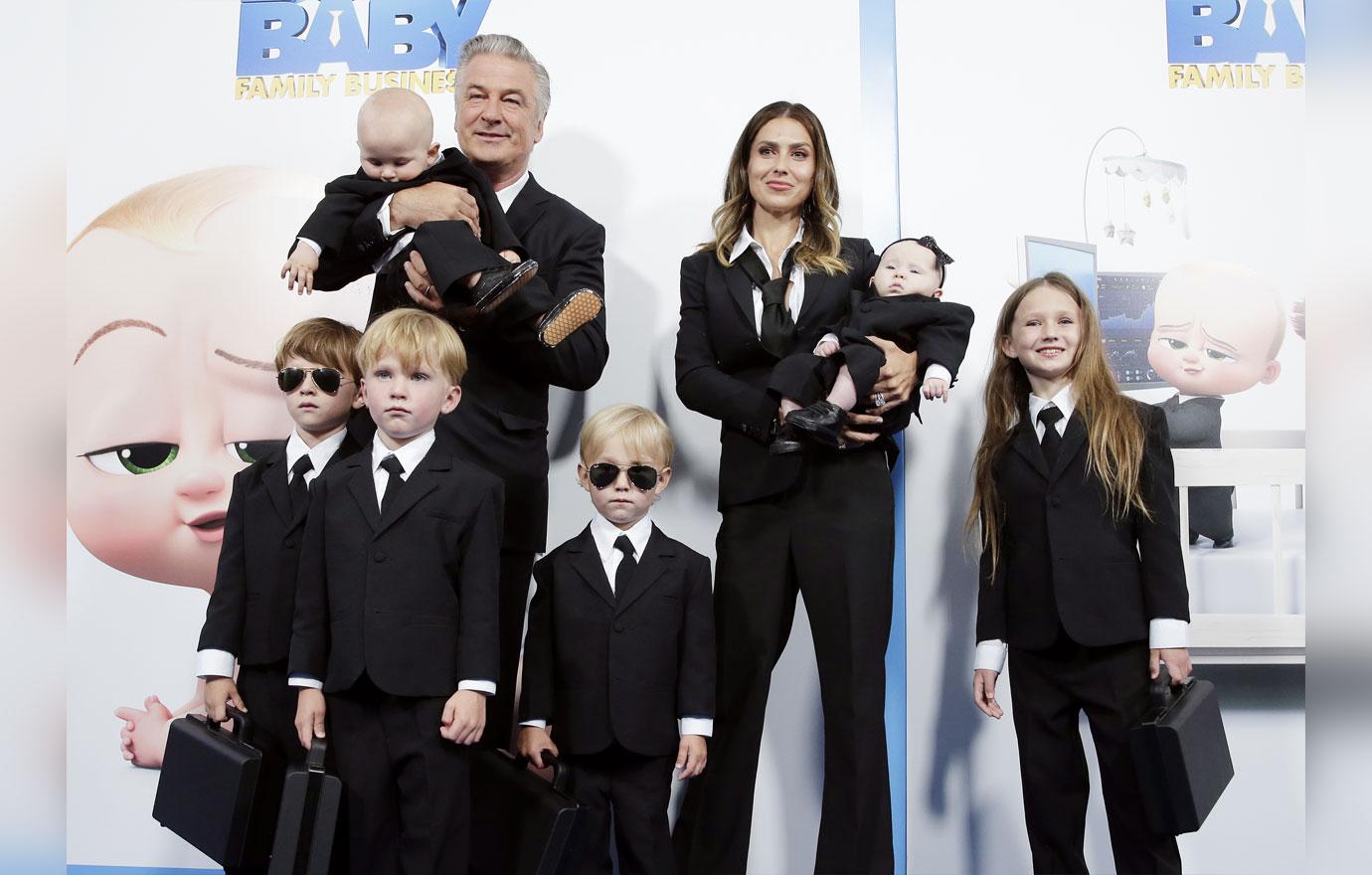 hilaria and alec bladwin and family at the boss baby premiere