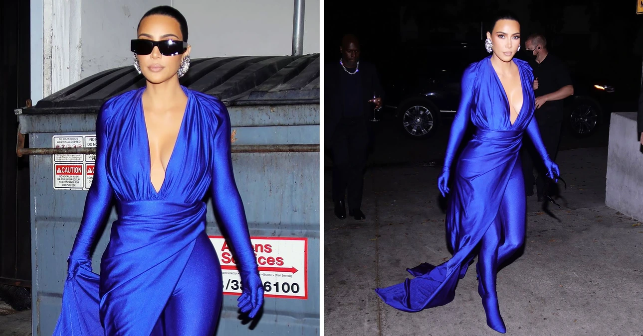 Kim Kardashian's Blue Gown By Balenciaga Raises Eyebrows: Photos Kim Kardashian's Blue Gown By Balenciaga Raises Eyebrows: Photos